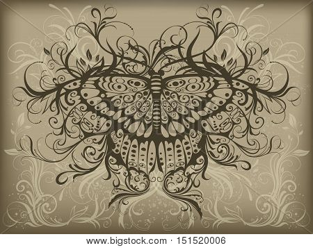 Vintage vector beautiful butterfly tattoo. backgrounds floral.