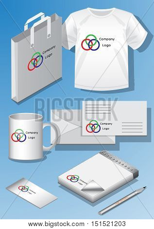 Mock-up vector illustration of a set of objects with the logo for the company for your design