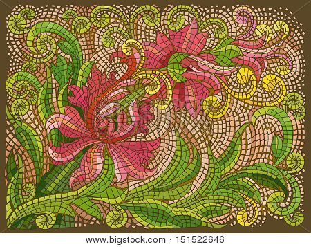 Old pattern creates a stunning image.Abstract vector flower mosaic vintage ethnic seamless image ornamental. Pale colors. Selective focus. Floor in antique style.