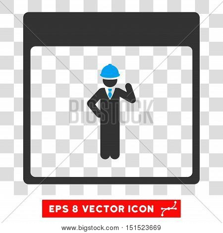 Vector Engineer Calendar Page EPS vector pictograph. Illustration style is flat iconic bicolor blue and gray symbol on a transparent background.