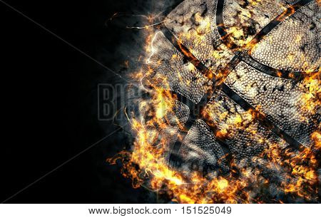 Basketball on a black background. Fire illustration.