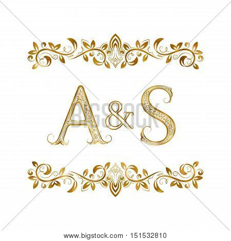 A&S vintage initials logo symbol. Letters A S ampersand surrounded floral ornament. Wedding or business partners initials monogram in royal style.