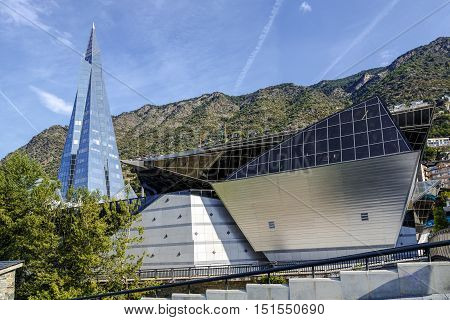 Escaldes Andorra - September 25 2016: View of the balneary of Caldea designed by the architect Jean-Michel Ruols in 1994 and expanded between 2010 and 2013.