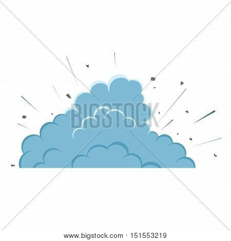 Cartoon vector bomb explosion with smoke. Cartoon style. Effect boom, explode flash, bomb comic. Blast with fire and cloud. Illustration of burst isolated on white background.