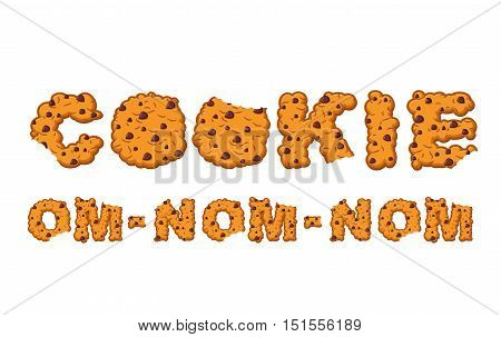 Om Nom Nom Cookie Typography. Letters Of Biscuit. Lettring Of Cookies. Edible Cracker Text