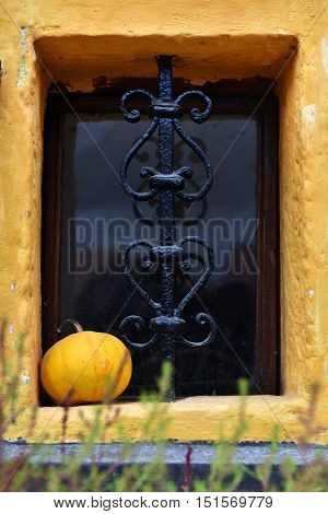 Ornamental Forged Metal Lattice On A Basement Window