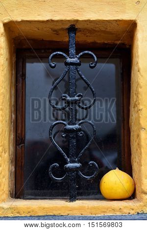 Ornamental Forged Metal Lattice On A Basement Window