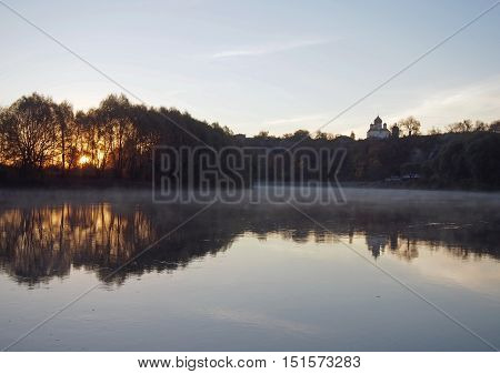 Bank of the Desna River in the early  autumn morning