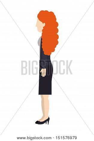 woman standing suit dress left profiles curly redhair vector illustration