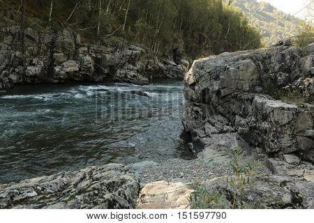 nature, mountain river, river, water, summer, rapids, fast water, Kazakhstan, the river UBA, UBA