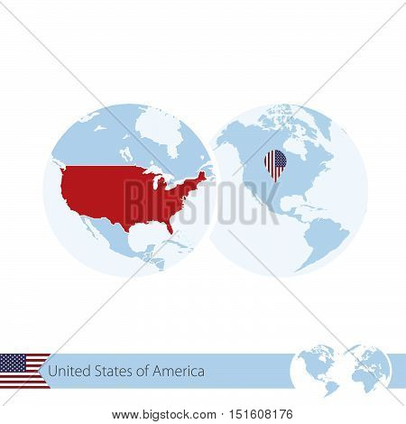 Usa On World Globe With Flag And Regional Map Of Usa.