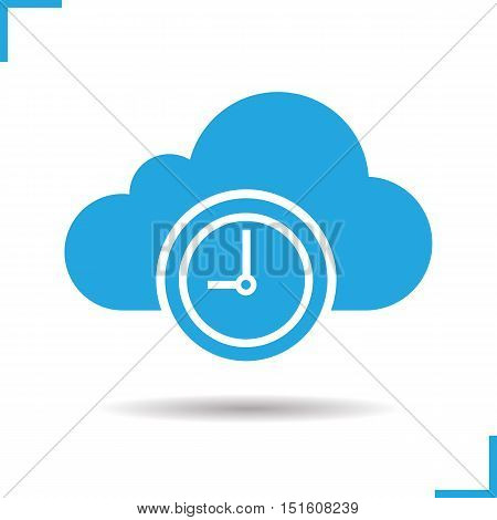 Cloud storage time icon. Drop shadow silhouette symbol. Cloud computing. Negative space. Vector isolated illustration