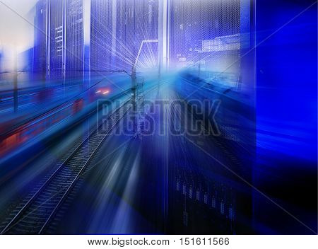 collage speed highway and railways in the communication supercomputer with binary code