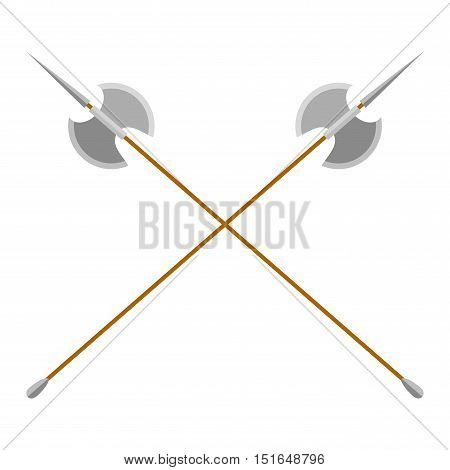 Axe steel isolated and sharp axe cartoon weapon icon isolated on white and wooden axe cartoon flat icon of handle wood work equipment vector illustration. Lumberjack axe