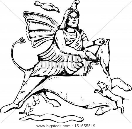 Outline Drawing Of Mithras Slaying A Black Bull