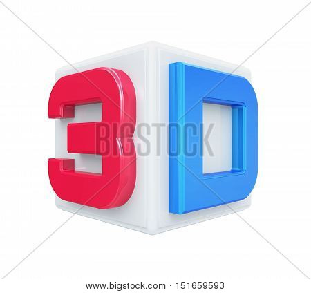 3D Cinema Logo isolated on white background. 3D render