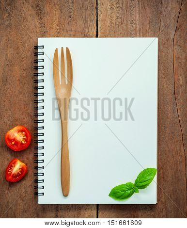 Foods Background And Food Menu Design Sweet Basil And Cherry Tomatoes Sliced  Setup With White Noteb