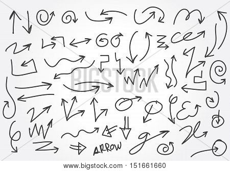 Set of Hand Drawn Arrows. Vector illustration
