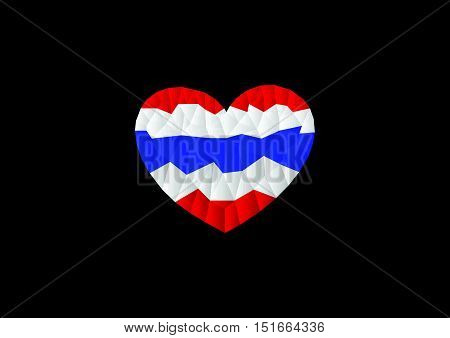 polygon thailand flag in heart shape with black background, vector, illustration, copy space for text, A4 paper size, cover paper
