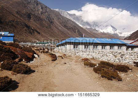 KHUMBU, EVEREST REGION - MARCH 31, 2014: Traditional teahouse in Dingboche village on the way to Everest base camp