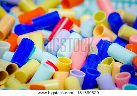 Outfocus Of Cork Tube(plastic) Is Colorfull For Use Backgroud ,texture And Wallpaper.