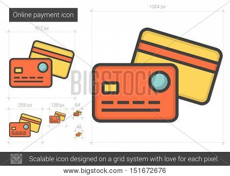 Online payment vector line icon isolated on white background. Online payment line icon for infographic, website or app. Scalable icon designed on a grid system.