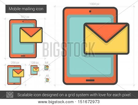 Mobile mailing vector line icon isolated on white background. Mobile mailing line icon for infographic, website or app. Scalable icon designed on a grid system.