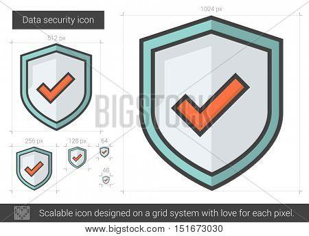 Data security vector line icon isolated on white background. Data security line icon for infographic, website or app. Scalable icon designed on a grid system.