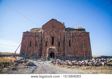 Color image of a church in Ani Turkey. Ani used to be the capital of the Bagratid Armenian kingdom between 961 and 1045.
