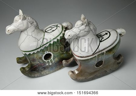 Horse Sculpture in Japanese raku iaki technique, contemporary art