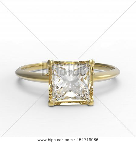 Wedding ring with diamond on a white background. Fashion jewelery. 3d digitally rendered illustration