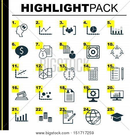 Set Of 25 Universal Icons On Report, Comparsion, Changes Graph And More Topics. Vector Icon Set Incl