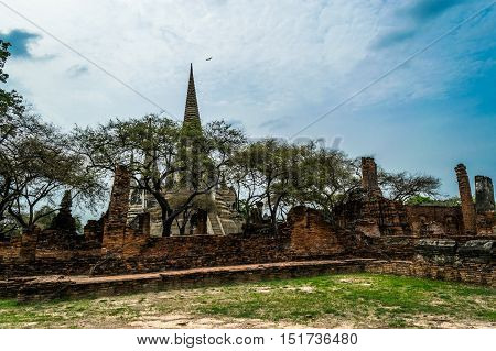 The Ancient Royal Palace in Ayutthaya of Thailand