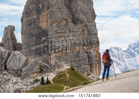 Tourist Girl At The Dolomites