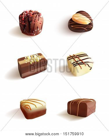 Chocolate Candies. Vector Realistic Illustration. Isolated On White