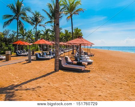 Nusa Dua, Bali, Indonesia - April 14, 2014: View of the beach at St. Regis Bali Resort