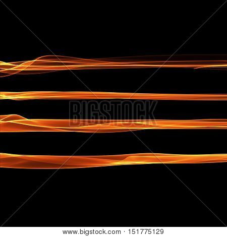 Set of abstract red smoke fire brushes over black background. Wavy elegant collection elements for your design and art.