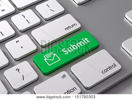 A keyboard with a green button Submit