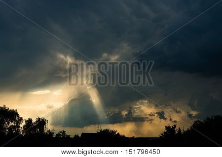 clouds with blue sky in location by a extreme stormy weather in germany