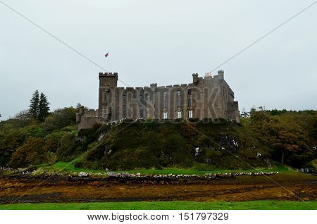 An overcast and unpleasant day at Dunvegan Castle on Skye.