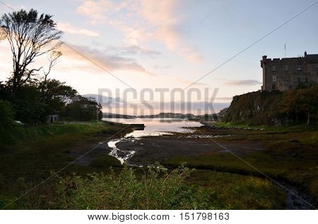 Low tide in Loch Dunvegan at Dunvegan Castle in Scotland.