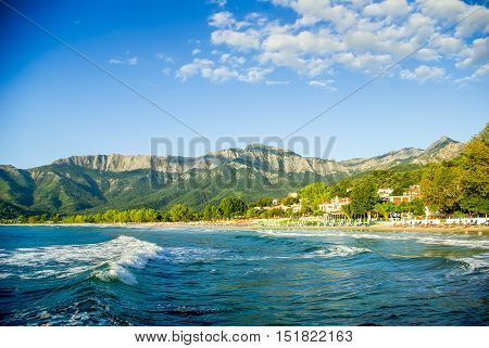 Psili Ammos beach, Thassos island, Greece. It is known as Golden beach. It is situated between Skala Panagia and Skala Potamia.