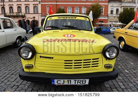 Yellow Trabant Vintage Car From Eastern Europe