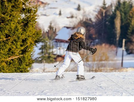 Gerardmer, France - Feb 16- Closeup On Beginner Skier During The Annual Winter School Holiday On Feb