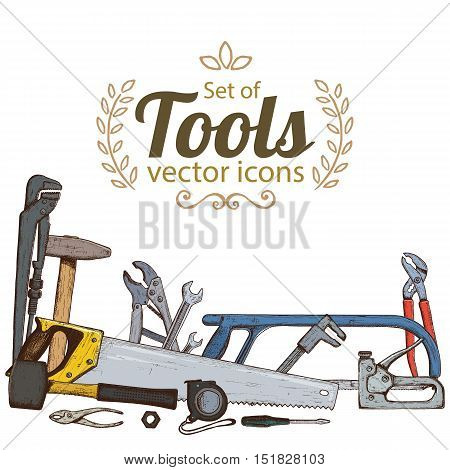 Set of repair tools icons. Vector stock illustration.