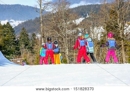 Gerardmer, France - Feb 17 - French Children Form Ski School Groups During The Annual Winter School