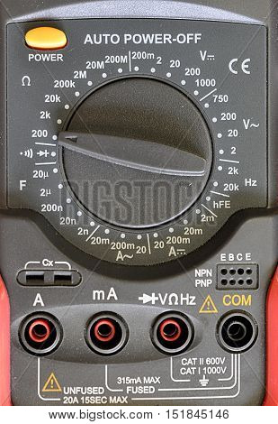 Detailed view of modern electrotechnical gauge current and voltage