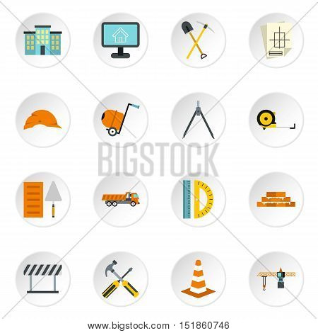 Construction icons set. Flat illustration of 16 construction vector icons for web