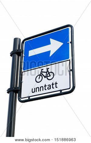 Norwegian traffic sign One way street do not apply for cyclists isolated on white.