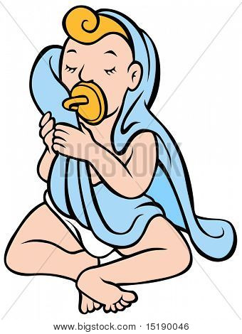 Un'immagine di un bambino con coperta.